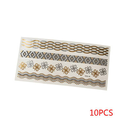 

10pcs Gold Tattoo Body Sticker Chain Fake Bracelet Waterproof Bling Temporary Sticker Pattern Random