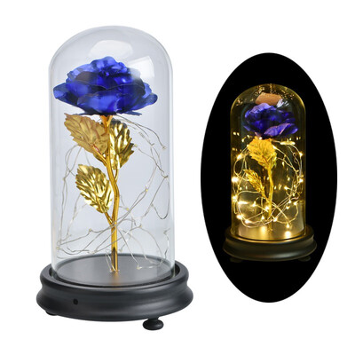 

Golden Rose with Glass Cover for Valentines Day Gift Lover LED Light String Bottle Rose Wedding Party Home Desktop Decoration