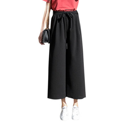 

Springsummer pleated wide legged pants solid color pleated wide legged High Waist Tie pants female straight nine minutes pants