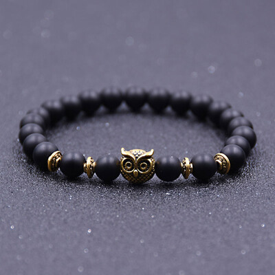 

New Natural Lava Stone Bead Bracelet Silver Owl Bracelet for Women Men Vogue