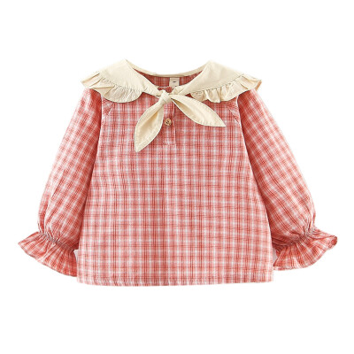 

2019 Autumn Clothes Shirts Children Baby Girl Long Flare Sleeve Shirts Plaid Print Casual T-Shirt Tops Blouse