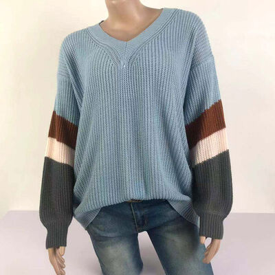 

Pullover Women Striped Stitching Knit Material Comfortable Soft Autumn Fashion New Wild Loose Long Sleeve Style Simple