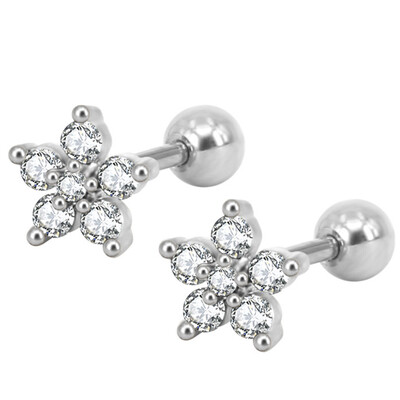 

lot Pink Flower Piercing Stud Earrings White Zircon Star Helix Ear Piercing Jewelry