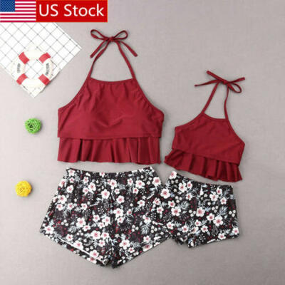 

2019 Mommy Girls Family Matching Bikini Mother Daughter Swimwear Ruffle Swimsuit