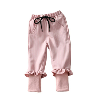 

Autumn Baby Kids Girls Cotton Trousers Casual Solid Color Striped Lace Elastic Bandage Joker Casual For Kids 1-6 Years Old