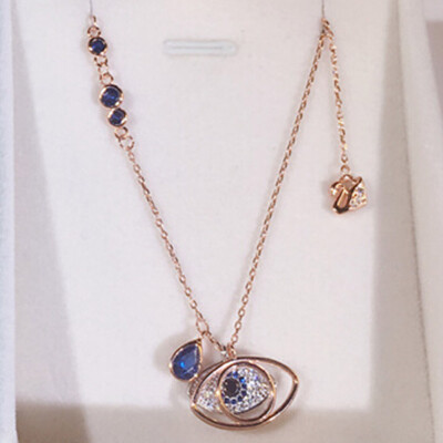 

Womens Gold Plated Blue Evil Eye Crystal Pendant Chain Necklace Jewelry Gift