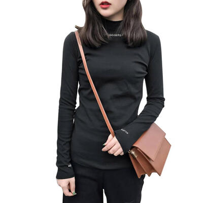 

Women Long Sleeve Casual Basic Tops Slim Solid Color Bottoming T-shirt