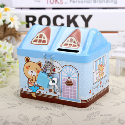 

Creative Cartoon Piggy Bank Small Metal House Box Save Money Cans for Kids gift piggy bank