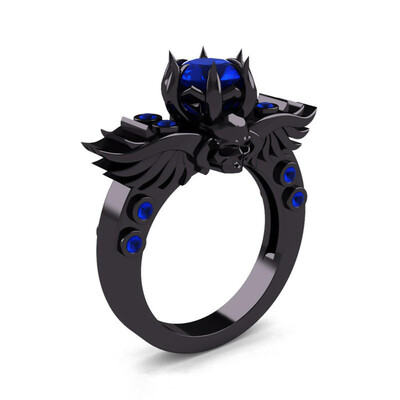 

Fashion Punk Jewelry Red Ruby Garnet Inlay 10Kt Black Gold Filled Wedding Ring For Women