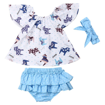 

Toddler Kids Baby Girl Tee Bottom Set Cartoon Pattern Ruffled Sleeve Baby Girl Clothes Set