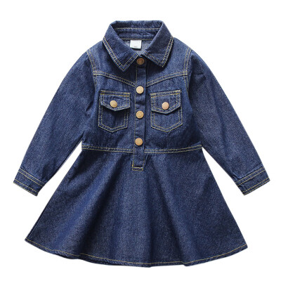 

Fashion Girl Denim Dress Children Clothes Casual Long Sleeve Dress Little Girl Toddler Cute Dresses