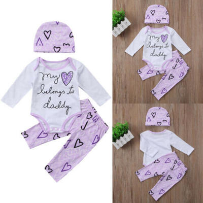 

US 3Pcs Newborn Infant Baby Girl Cotton Long Sleeve Romper Pants Outfits Clothes