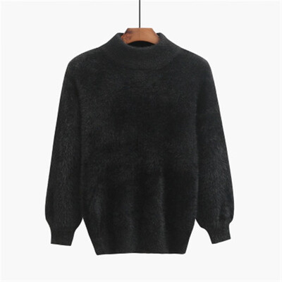 

New autumnwinter 2018 lantern sleeve mink neck sweater loose cardigan womens short jumper sweater