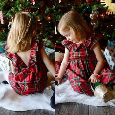 

Baby Girl Kids Cotton Check Princess Xmas Party Dresses Clothes Sundress