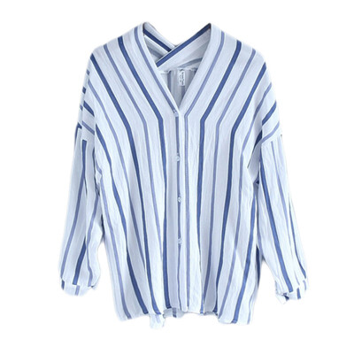 

WEIXINBUY Women AutumnSpring Simple Fashion Casual Loose Blouses Long Sleeve V-Neck Striped Shirt Lady blusas Tops