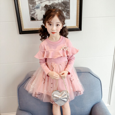 

Baby Girls Clothes 2019 Autumn Spring Kids Dresses Girls Sweet Mesh Princess Dress Children Long Sleeve Dress