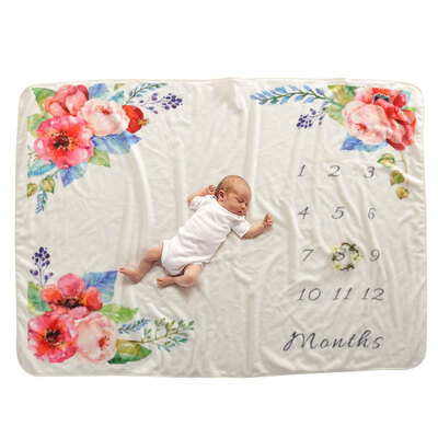 

Baby Monthly Milestone Blanket For Girl Boy Newborn Photo Prop Floral Frame Background Super Soft Flannel Baby Swaddle 40"×60"