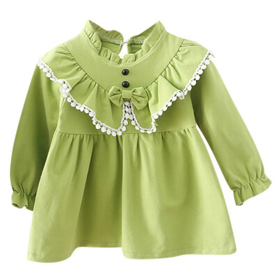 

New Autumn Casual Baby Girls Long Sleeve Cute Bow Princess Dress Kids Pageant Dresses