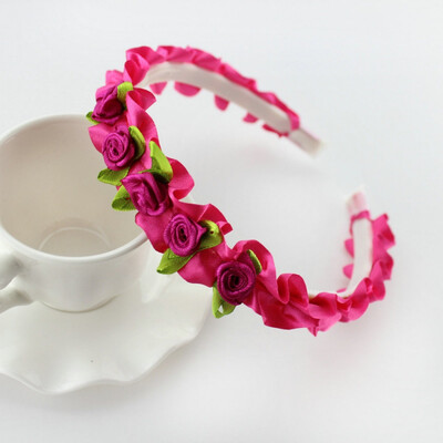 

Colorful Kids Ribbon Rose Flower Headbands Garland Hair Band Prom Head Wrap Girls Hair Accessories