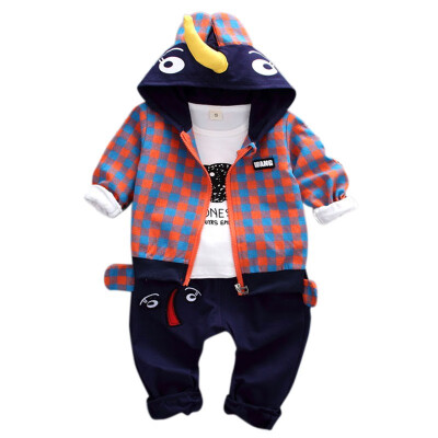 

2019 New Autumn Baby Boys Blouse Pants Sets Long Sleeve Letter Print TopsPlaid Hooded CoatPants Trouser Costume Set