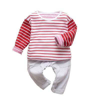

Autumn Casual Baby Boy Clothes Striped Printing Long Sleeve Top Trousers Kid 2PCs Outfit Set