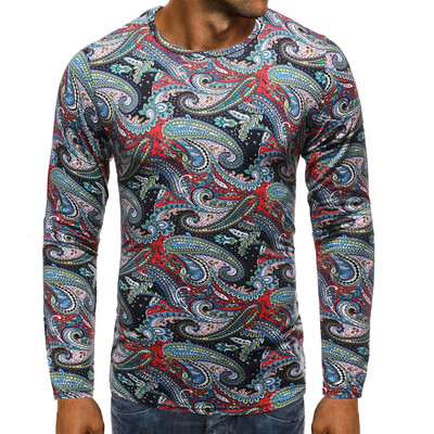 

Toponeto Mens New Style Fashion stamped Long Sleeve Shirt Printed Long-Sleeved Blouse
