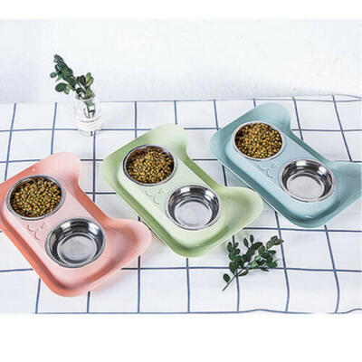 

Pet Non Slip Feed Dishing Feeder Dog Cat Food Water Double Stainless Steel Bowl