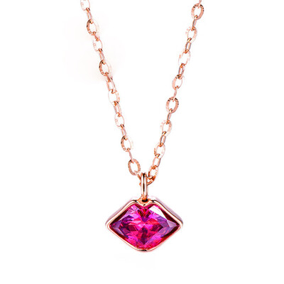 

2019 Fashion Women Rhinestones Red Lips Necklace