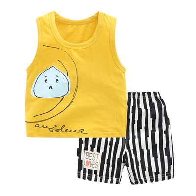 

Casual Cartoon PrintBaby Boys Sleeveless Vest TopsStripe Shorts Wears Sets 1-5 Years