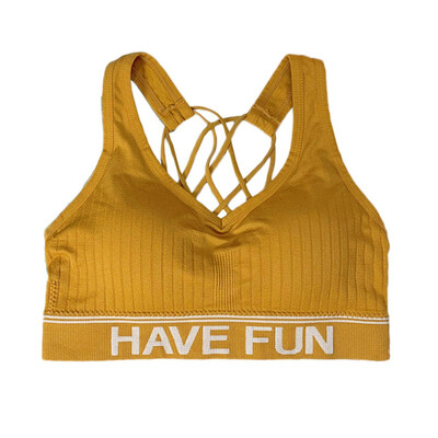 

Women Cross Straps Beauty Back Bra Summer Letter Print Knitting Thread Fitness Bras Active Bralette Sujetadores Para Mujer