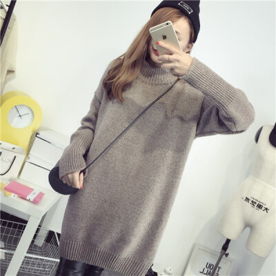 

Long loose&thick knitted sweater with undercoat for womens pullover with semi-turtleneck for autumn&winter 2018