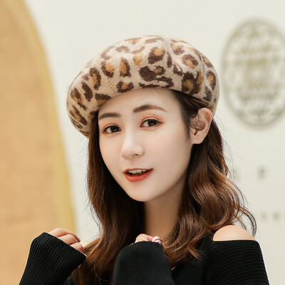 

Dongyun Japanese Fashion Leopard-print Beret Hat New Autumn&Winter Female Artist Hat Literature&Art Pumpkin Hat Tide