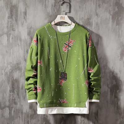 

Toponeto Mens New Style Fashion Printed Fake Two Long Sleeve Guards Large-Size Garment