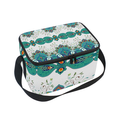 

ALAZA Insulated Lunch Box Peacock Feathers Lunch Bag for Men Women Portable Tote Bag Cooler Bag
