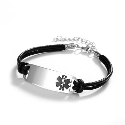 

Adjustable Leather Chain Bracelet Stainless Steel Alert Bracelets Bangles For Women Men