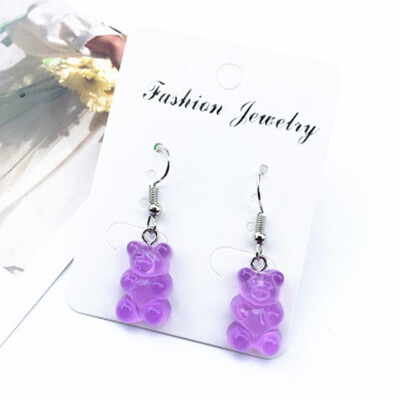 

Cute Handmade Resin Colorful Cartoon Animal Bear Unique Candy Color Earring