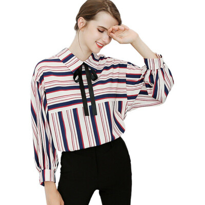 

Fashion New Spring Autumn Tops Office Ladies Stripe Blouse Fashion Long Sleeve Bow Slim Shirt Female Bodycon Work Blouses Blusas