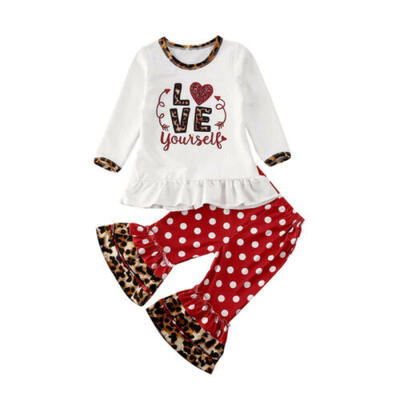 

Autumn Outfits Toddlers Newborn Baby Girl Cotton Love Print Clothes Tops Pants