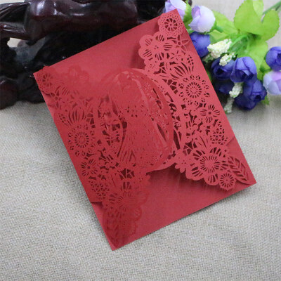 

1Set10Pcs Wedding Invitations Set Vertical Laser Cut Heart Invitations Cards Kits for Wedding Bridal Shower Birthday Graduation