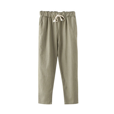 

New Women Casual Harajuku Spring Autumn Big Size Long Trousers Solid Elastic Waist Cotton Linen Pants Ankle Length Pencil Pants