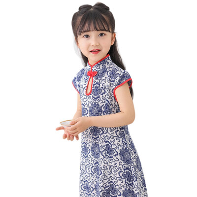 

Summer Baby Girl Princess Dress Toddler Floral Pattern Short Sleeve Casual Chinese Cheongsam Dress Clothes