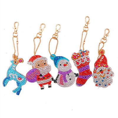 

Siaonvr 4Pcs DIY Christmas Toy 5D Diamond Painting KeyRing Key Chain Pendant Gift
