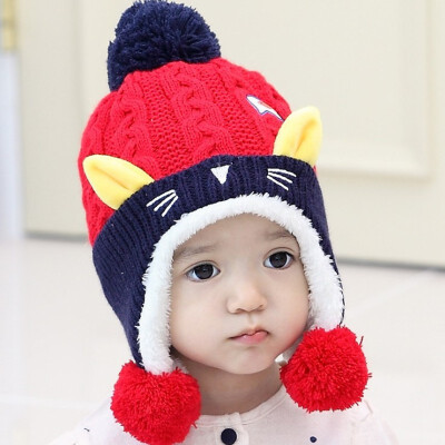 

Childrens winter cap kitten plus fluffy ear protection wool cap 5-24 months baby warm knit cap