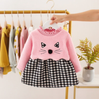 

Cute Cat Baby Girl Dress Princess Autumn Winter Warm Baby Clothes Long Sleeve Cartoon Party Dress Baby Girl Clothes