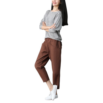 

Summer Women Casual Pants Capris Fashion Cotton Linen Crops Pants Elastic Waist Harem Pants Trousers Plus Size 2XL
