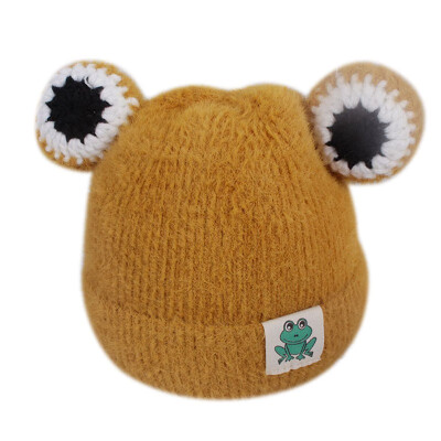 

New Winter Newborn Cute Warm Kids Girls Boys Baby Cartoon Print Ball Design Hats Knitted Hemming Caps