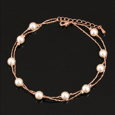 

Double Fair Charm Bracelets & Bangles SilverRose Gold Color Fashion Simulated Pearl Beads