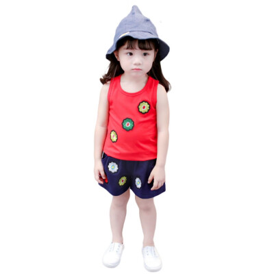 

Baby Girl Clothes Set Summer Sleeveless Top VestShort 2PCS Kids Clothes