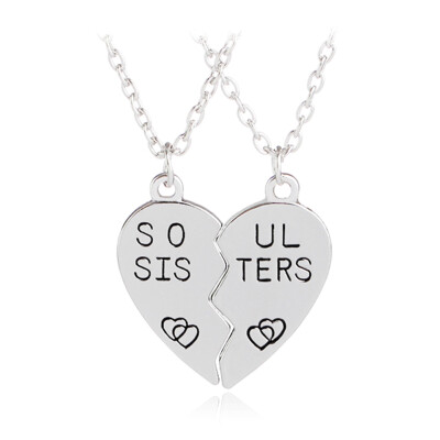 

Silver Plated Love Heart Sister Pendant Necklace for Women Girl Kids