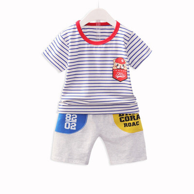 

Boys Clothes Sets Summer Baby Boys Short Sleeve Cartoon Stripe Print T-shirt TopsShorts Casual Outfits Childrens Sets